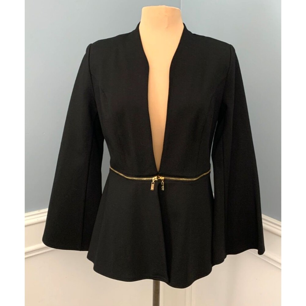 IMAN Blazer Womens M Bell-Sleeve Ponte Peplum Convertible Jacket Academia Office